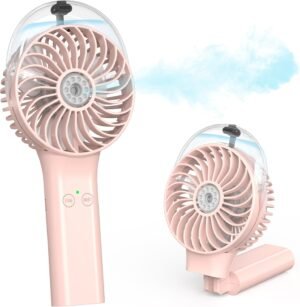 COMLIFE Portable Handheld Misting Fan, 3000mAh Rechargeable Battery Operated Spray Water Mist Fan, Foldable Mini Personal Fan for Travel, Makeup, Home, Office, Camping, Outdoors