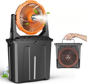 Ausic 9L Bucket Misting Fan Portable for Outside Patio, 20000mAh Rechargeable Battery Operated Fan for Outdoor,Camping,Fishing, Travel,Garden,Golf,Office – 3 Strong Winds,3 Large Spray Outlets