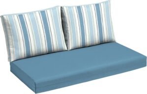 Arden Outdoor Loveseat Cushion Set, 48 x 24, Water Repellent, Fade Resistant, Cushion Set for Couch, Bench, and Swing 48 x 24, French Blue Linen Stripe