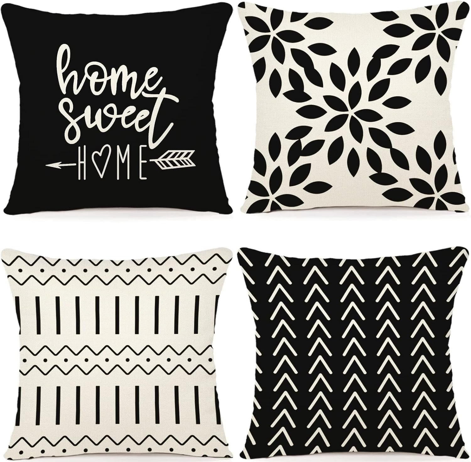 YCOLL Pillow Covers 18×18 Set of 4, Modern Sofa Throw Pillow Cover, Decorative Outdoor Linen Fabric Pillow Case for Couch Bed Car, Black