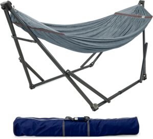 Tranquillo Adjustable Hammock Stand 600 lbs Capacity, Collapsible Camping Hammock and Stand, Double Hammock with Stand for 2 Persons, Quick & Easy Assembly Garden Yard Patio Lawn, Grey