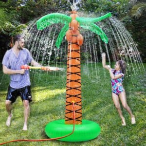 61″ Inflatable Palm Tree Sprinkler for Kids, Outdoor Water Spray Toy for Backyard, Pool, and Beach Fun – Hawaiian Party Decor Coconut Tree, Summer Lawn Inflatable Sprinkler for Boys and Girls