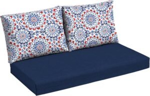 Arden Outdoor Loveseat Cushion Set, 48 x 24, Water Repellent, Fade Resistant, Cushion Set for Couch, Bench, and Swing 48 x 24, Clark Blue