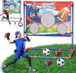 2-in-1 Football Target Toss Game,Soccer Football Games for Kids,Indoor Soccer Ball, 0utdoor Toys for Kids 8-12 with 2 Footballs & 2 Soccer Balls, Backyard Games,Party Family Game