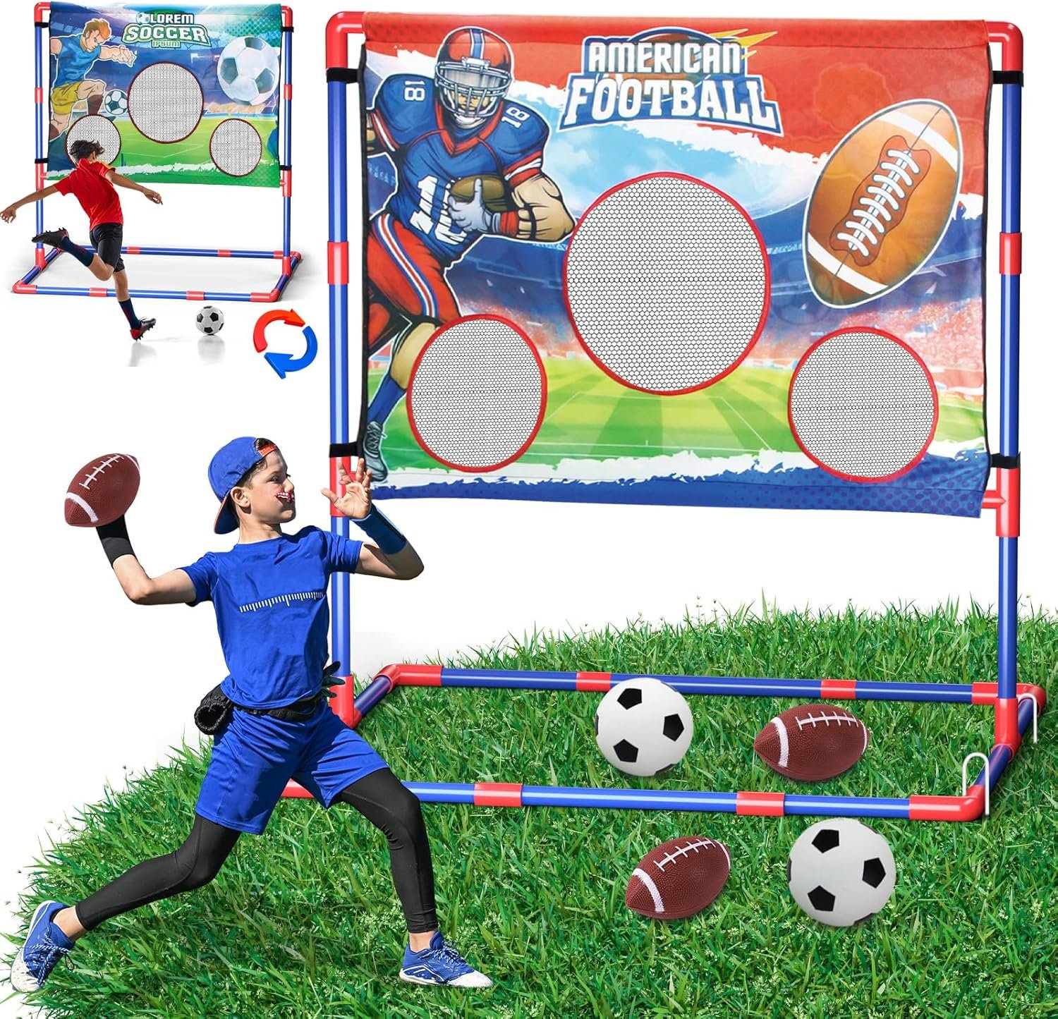 2-in-1 Football Target Toss Game,Soccer Football Games for Kids,Indoor Soccer Ball, 0utdoor Toys for Kids 8-12 with 2 Footballs & 2 Soccer Balls, Backyard Games,Party Family Game