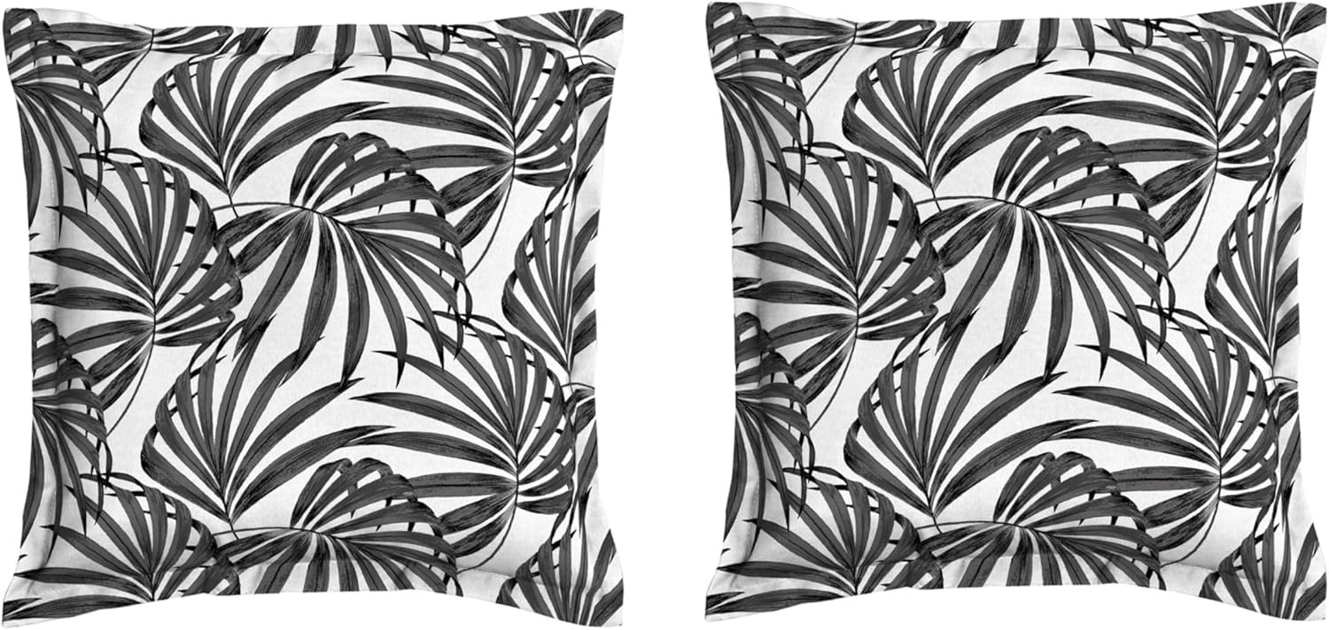Arden Selections Outdoor Flange Pillow, 2 Pack, 22 x 22, Rain-Proof, Fade Resistant, Black Fern Leaves