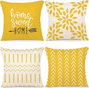 YCOLL Pillow Covers 18×18 Set of 4, Modern Sofa Throw Pillow Cover, Decorative Home Outdoor Linen Fabric Geometric Pillow Case for Couch Bed Car, Yellow