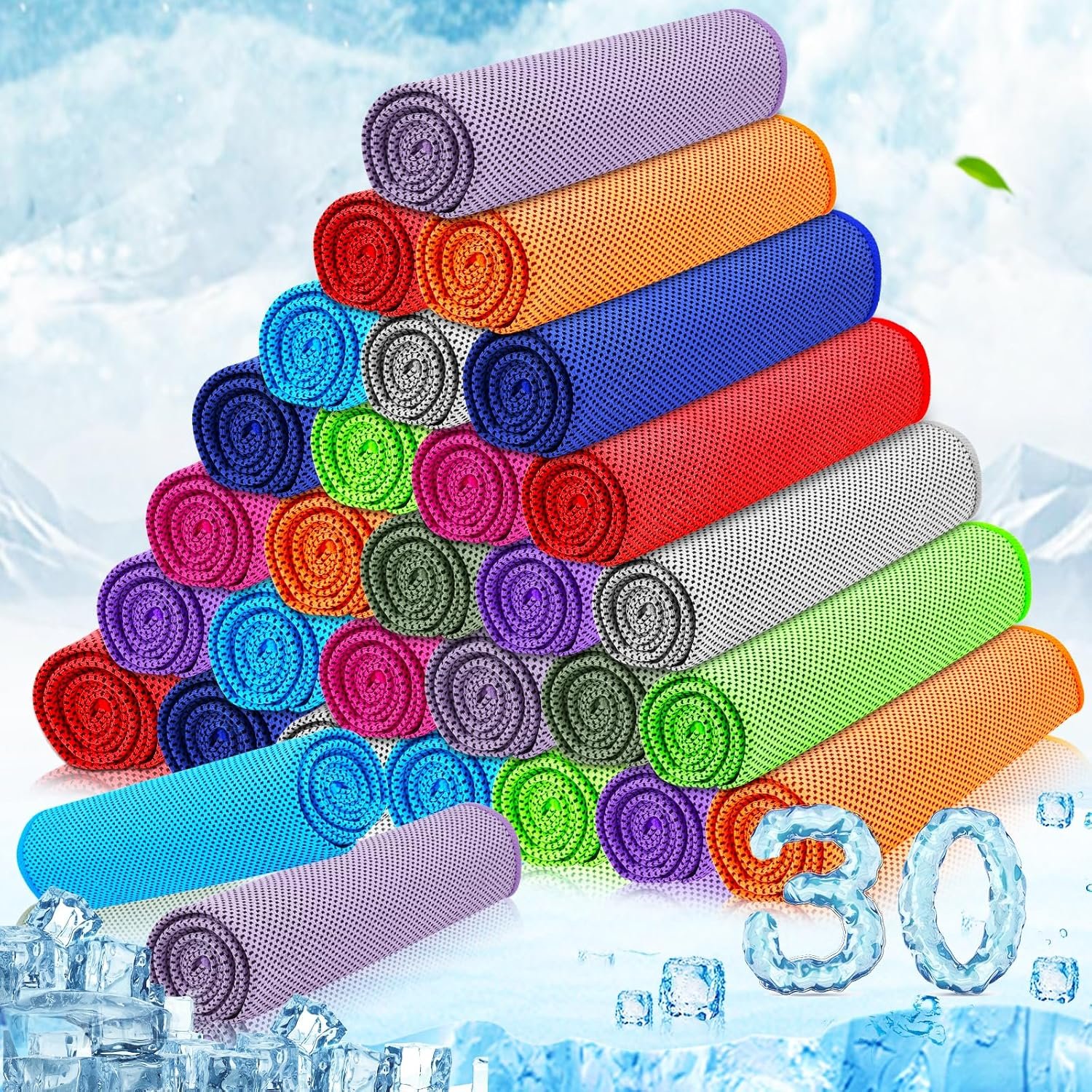 MENOLY 30 Packs Cooling Towels Bulk Cooling Towels for Neck and Face Gym Workout Cooling Towel for Sports Yoga Soft Microfiber Breathable Sweat Rags for Hiking Running Fitness-Multicolor