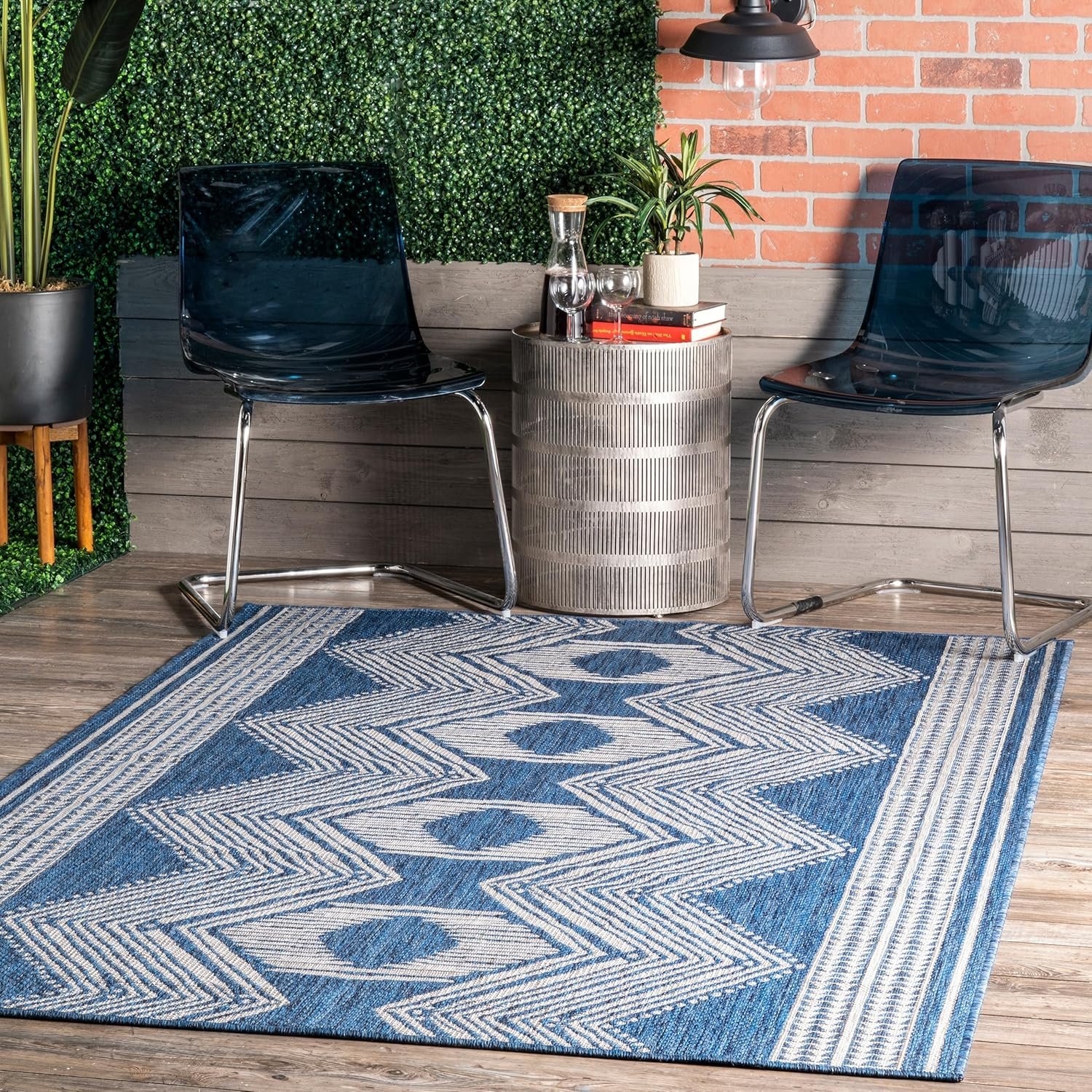 nuLOOM 8′ x 10′ Outdoor Tribal Geometric Area Rug, Stain Resistant, Weather Resistant, High Traffic, Patio, Balcony, Outside, Ranya Blue