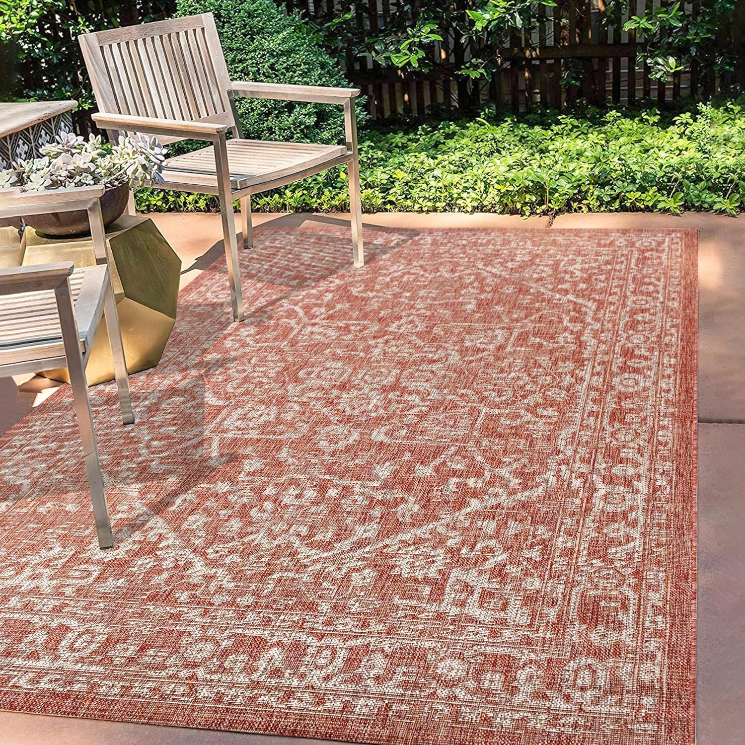 JONATHAN Y SMB104A-8 Malta Bohemian Medallion Textured Weave Indoor Outdoor Area r.u.g, Coastal, Traditional, Transitional Easy, Bedroom,Kitchen,Backyard,Patio,Non Shedding, Red/Taupe, 8 X 10