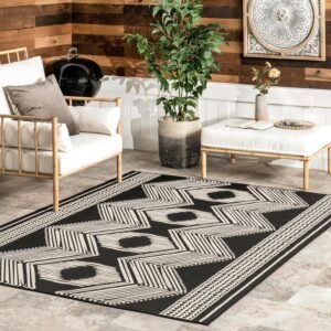 nuLOOM 6′ 7″ x 9′ Outdoor Tribal Geometric Area Rug, Stain Resistant, Weather Resistant, High Traffic, Patio, Balcony, Outside, Ranya Black