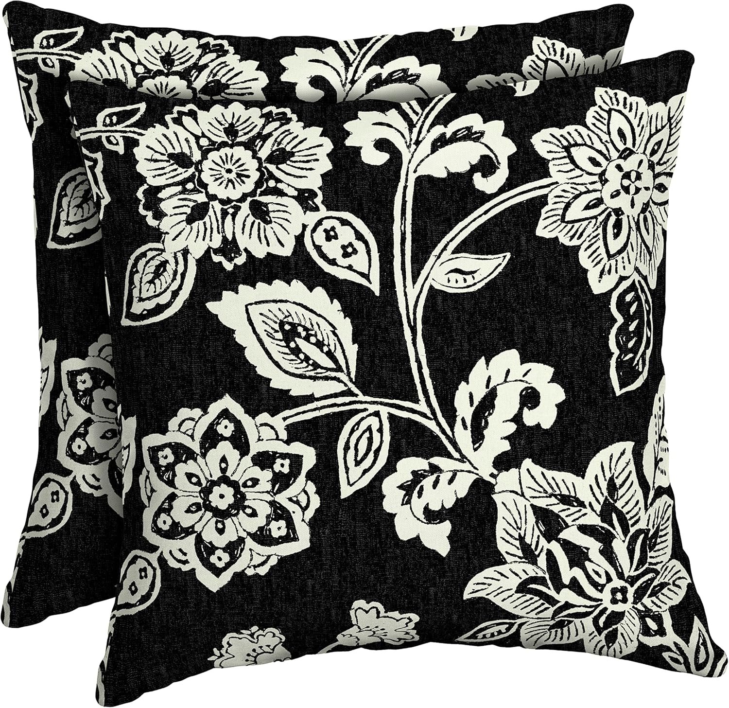 Arden Outdoor Toss Pillow, Set of 2, 16 x 16, Rain-Proof, Fade Resistant 16 x 16, Ashland Black Jacobean
