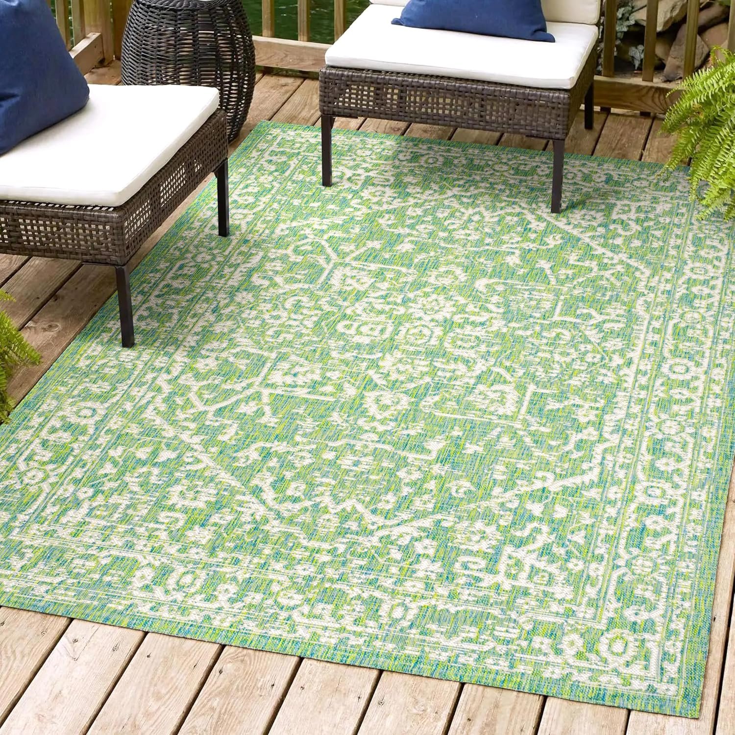 JONATHAN Y SMB104F-8 Malta Bohemian Medallion Textured Weave Indoor Outdoor Area-Rug, Coastal Traditional Transitional Easy-Cleaning,Bedroom,Kitchen,Backyard,Patio,Non Shedding, 8 X 10, Cream/Green