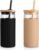 Tronco 20 oz Glass Tumbler Glass Water Bottle Straw Silicone Protective Sleeve Bamboo Lid – BPA Free (Black Amber /2pack)