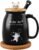Cute Cat Cup Ceramic Coffee Mug with Kawaii Cat Wooden Lid, Lovely Stainless Steel Spoon, Anime Kitty Thicken Wooden Coaster, Men Women Christmas Birthday Cute Thing Japanese Mug 16oz (BLack)