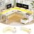 SEDETA White L Shaped Gaming Desk, 66″ Home Office Desk with File Drawer, Power Outlet and Led Lights, Corner Computer Desk with Monitor Shelf, Printer Storage Shelves, for Two Person