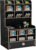 Marbrasse Wooden Desk Organizer, Multi-Functional Pen Holder, Desktop Stationary Organizer, Storage Rack for School Home Office Art Supplies (B16-Black)