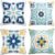 Outdoor Waterproof Throw Pillow Covers Set of 4 Floral Printed and Boho Farmhouse Outdoor Pillow Covers for Patio Funiture Garden 18×18 Inch Blue