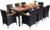 Devoko Outdoor Patio Dining Sets 9 Pieces Wicker Outdoor Dining Table and Chairs Set with Acacia Wood Table Top and Widened Armrests for Backyard, Garden, Deck (Black)