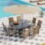 9 Pieces Patio Dining Table Set, Dining Table Set for 8 with Chairs, Patio Table with Umbrella Hole, Square Metal Dining Table with 8 Textilene Dining Chairs for Garden Deck Backyard Lawn Balcony