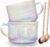 MFACOY Vintage Coffee Mugs Set of 2, 14 oz Iridescent Embossed Glass Tea Cups with Handle for Cappuccino, Latte, Hot or Cold Beverages