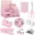 SKYDUE Pink Desk Accessories, Pink Office Supplies Set, Mesh Desk Organizer, Stapler, Tape Dispenser, Scissors, Binder/Paper Clips and 1000pcs Staples,Desk Organizer for Women