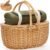 Cooler Picnic Basket with Blanket, Wooden Split Lid Picnic Basket, Vintage-Style Wicker Picnic Hamper with Folding Woven Handle for Picnic, Camping