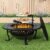 43 Inch Fire Pit with 2 Grill for Outside, Outdoor Wood Burning Firepit with Lid, Metal Round Table for Backyard Patio Garden Picnic Camping Bonfire, Black
