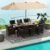 Tangkula 10 Piece Patio Rattan Dining Set with 15Ft Double-Sided Umbrella, Outdoor Heavy Duty Acacia Wood Table and Stackable Wicker Chairs Set, Umbrella with Weighted Base
