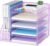 Marbrasse Desk Organizers and Accessories, 5-Tier Paper Letter Tray Organizer with File Holder, Mesh File Organizer, Office Desk Accessories & Organization for Supplies (Purple)