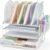 Desk Organizers and Accessories with Drawer, File Organizer with 5 Vertical File Holders and Pen Holders, Office Desk Accessories Workspace Desktop Organizers for Office Supplies (white)