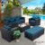 Rattaner Patio Furniture Set 6 Pieces Couch Outdoor Chairs Coffee Table Peacock Blue Anti-Slip Cushions and Waterproof Covers