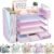 Youbetia Paper Letter Tray Organizer with Maganize Rack, 5 Tier Desk Organizers and Desk Accessories with Pen Holder, Office Desk Accessories Workspace Organization for Office Supplies (Purple)