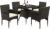 Yaheetech 5-Piece Patio Furniture Set, Outdoor Rattan 4 Dining Chairs & Tempered Glass Table with Umbrella Hole, for Garden Backyard Deck Balcony, Brown/Beige