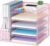 Marbrasse Desk Organizers and Accessories, 5-Tier Paper Letter Tray Organizer with File Holder, Mesh File Organizer, Office Desk Accessories & Organization for Supplies (Pink)