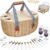 STBoo Picnic Basket for 4, Insulated Wicker Hamper with Folding Table, Willow Picnic Baskets Set with Large Insulated Cooler Bag for Camping Outdoor (Stripe)