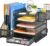 Marbrasse Desk Organizer with File Holder, 5-Tier Paper Letter Tray Organizer with Drawer and 2 Pen Holder, Mesh Desktop Organizer and Storage with Magazine Holder for Office Supplies(Black)