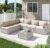 7 Piece Outdoor Patio Furniture Set, Outdoor Sectional Furniture, Rattan Chairs Glass Table Wicker Conversation Seating Sectional Sofa with Cushions (B-Grey White-Grey, B-Straight Back)