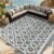 Waterproof Outdoor Rug 9×18 ft, Reversible Plastic Straw Rug, Easy to Clean Patio Rug, Portable Carpet for Patio, RV, Deck, Balcony, Backyard, Picnic, Beach, Square Dashed, Gray